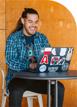 Happy customer at a laptop