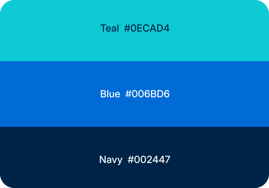 brand colors teal #0ECAD4 blue #006bd6 navy #002447