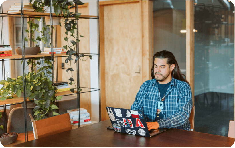 Happy customer on his laptop