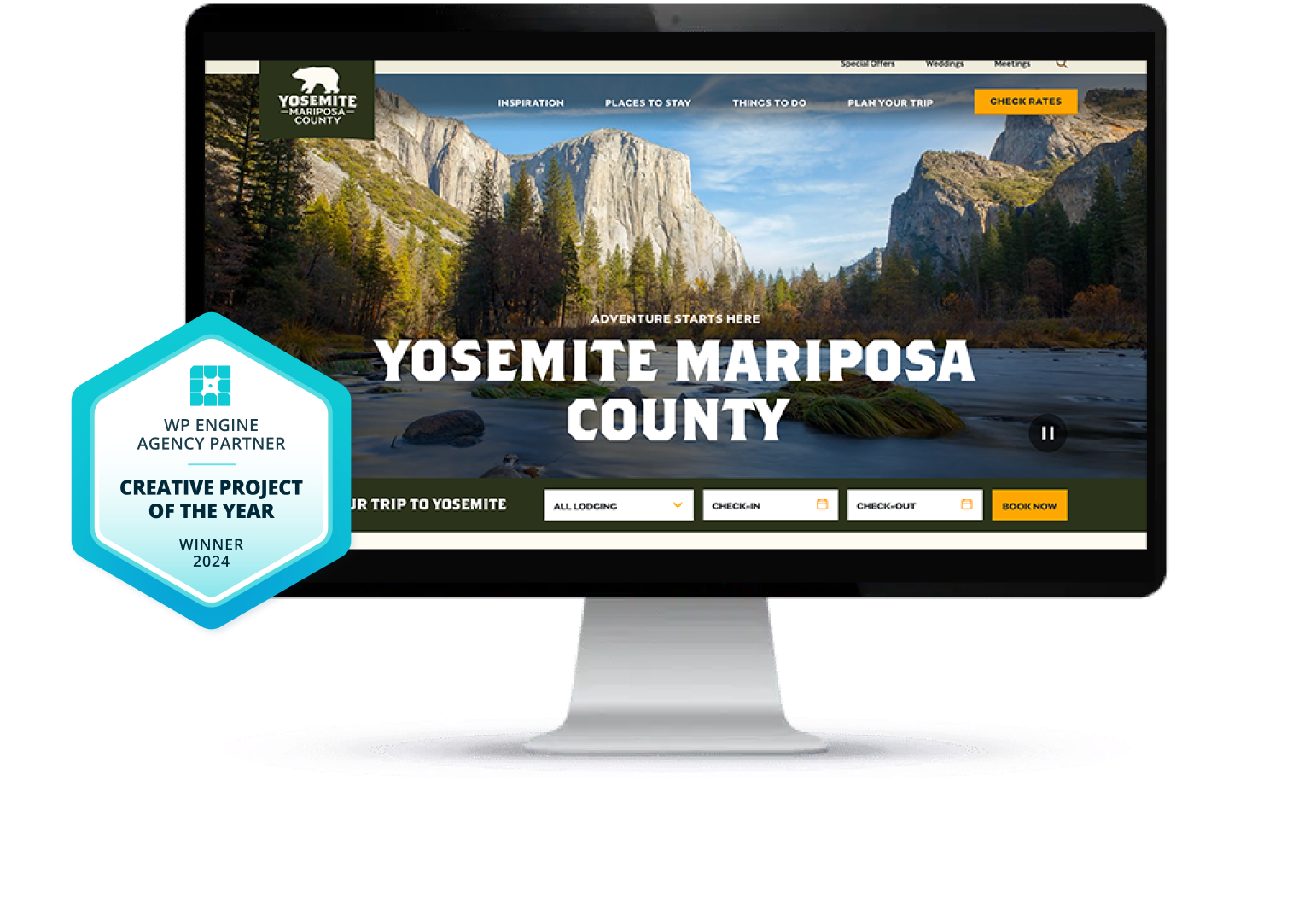 Computer monitor with a view of Yosemite's website created by Noble Studios.