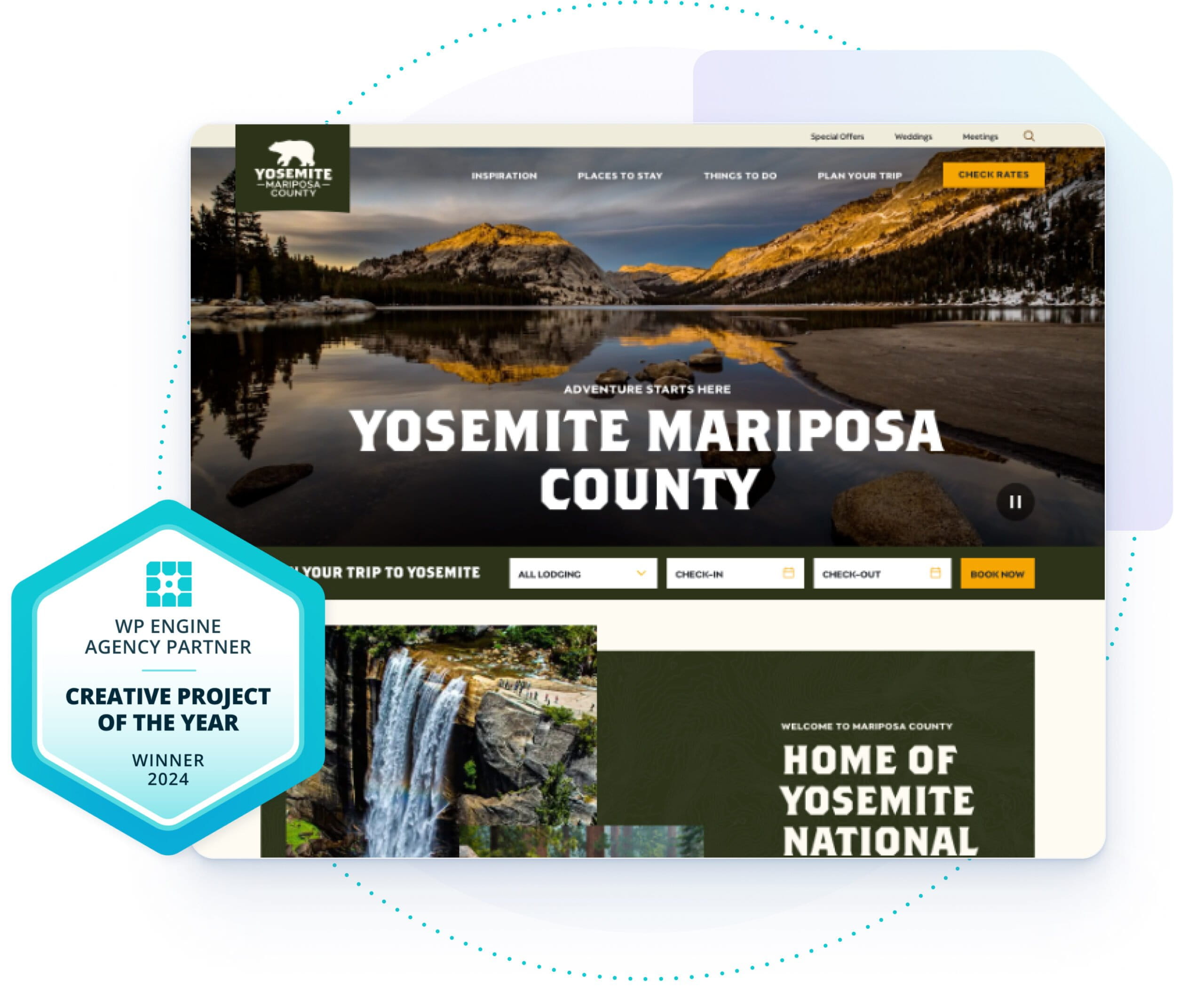 Mockup of the Yosemite website with the APP awards badge