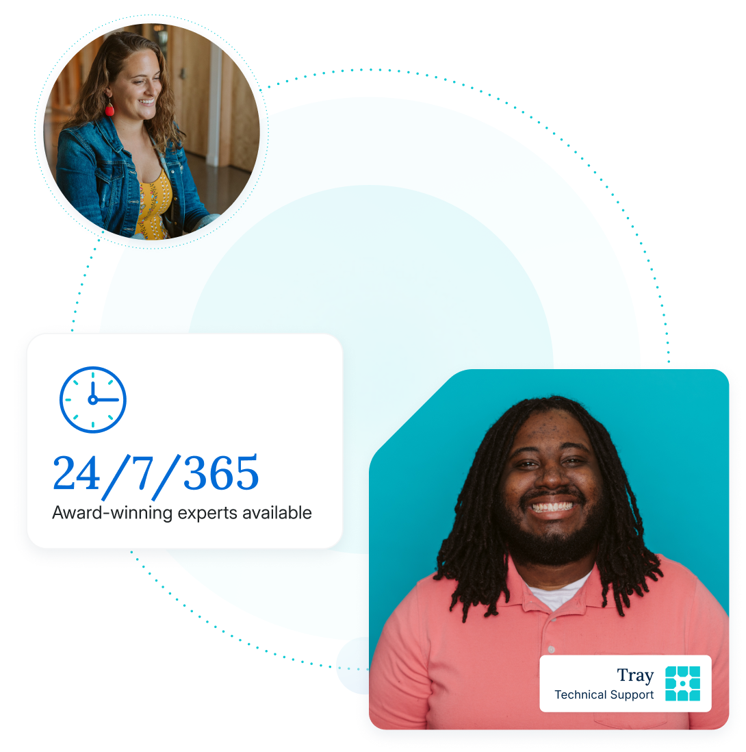 A WP Engine Support team member in a circle with a smiling woman and a box with "24/7/365 award-winning support available" overlay