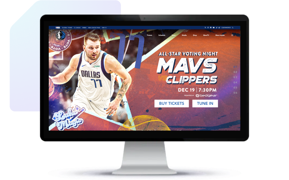 Screenshot of the Mavericks website displayed in a computer monitor