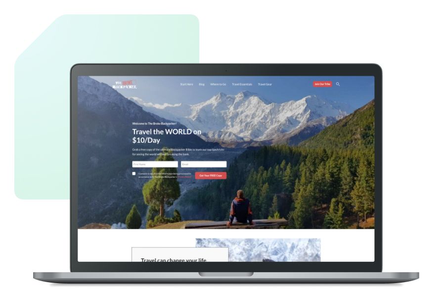 Laptop displaying the Broke Backpacker website