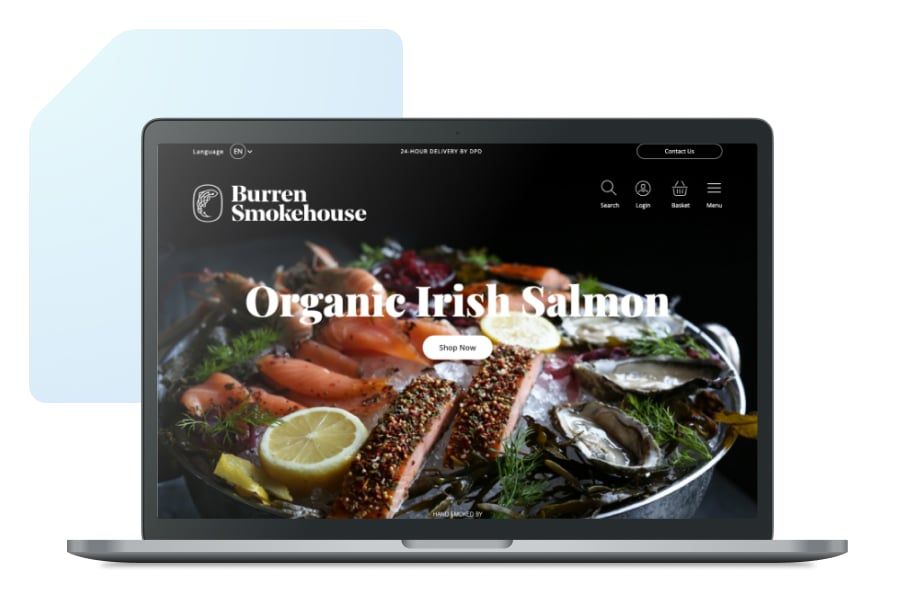 Laptop displaying the Burren Smokehouse website