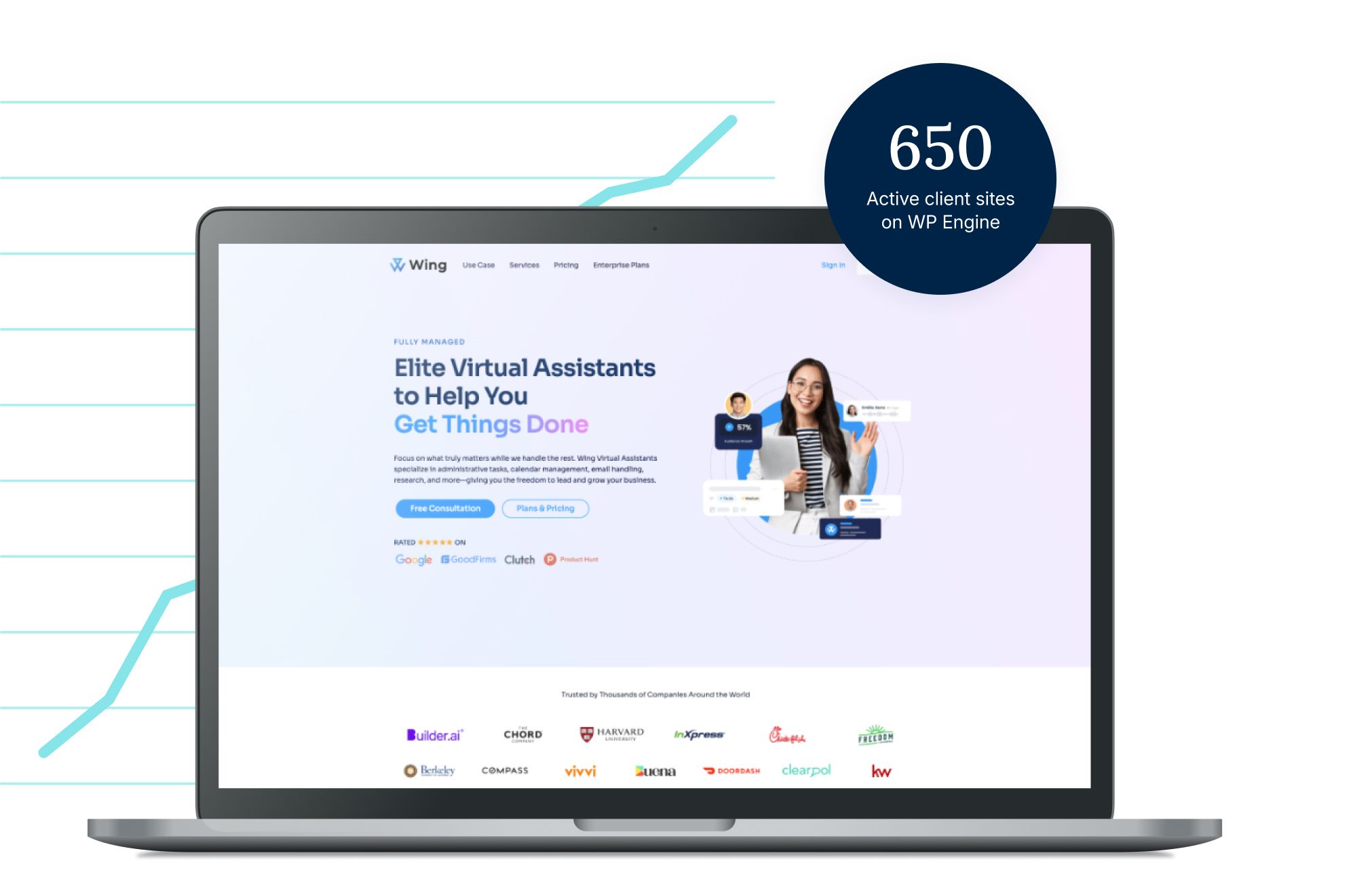 laptop image showing wing virtual assistant website