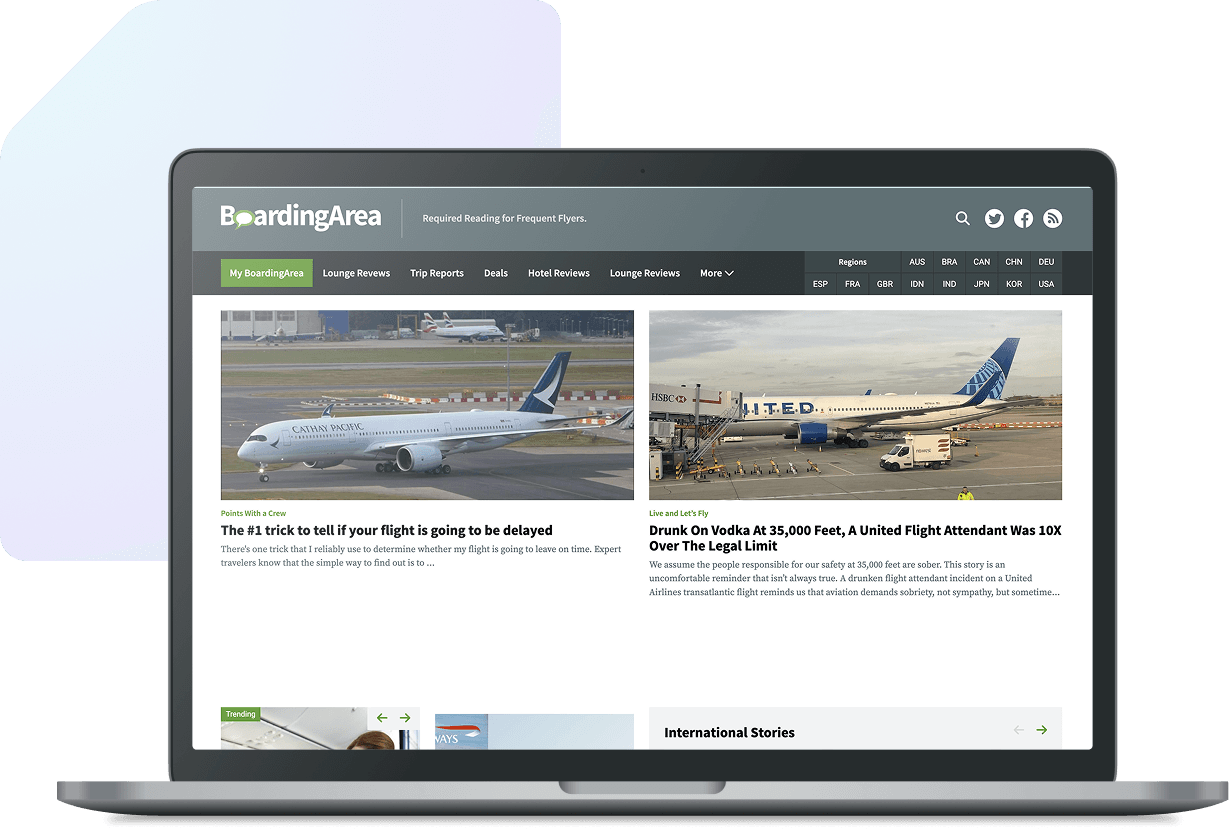 BoardingArea homepage in a laptop