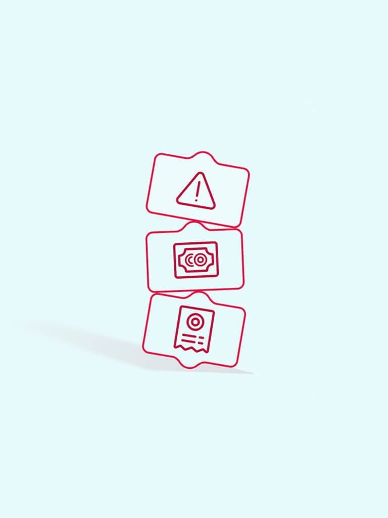 Illustration of warning, money, and billing icons stacked