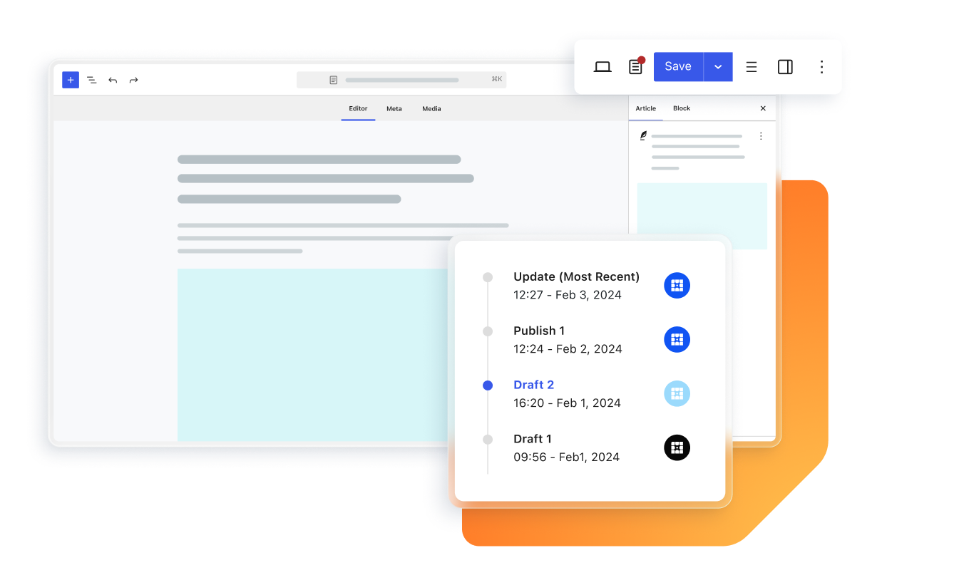 Graphic depicting WP Engine Newsroom tools integrating with an post interface