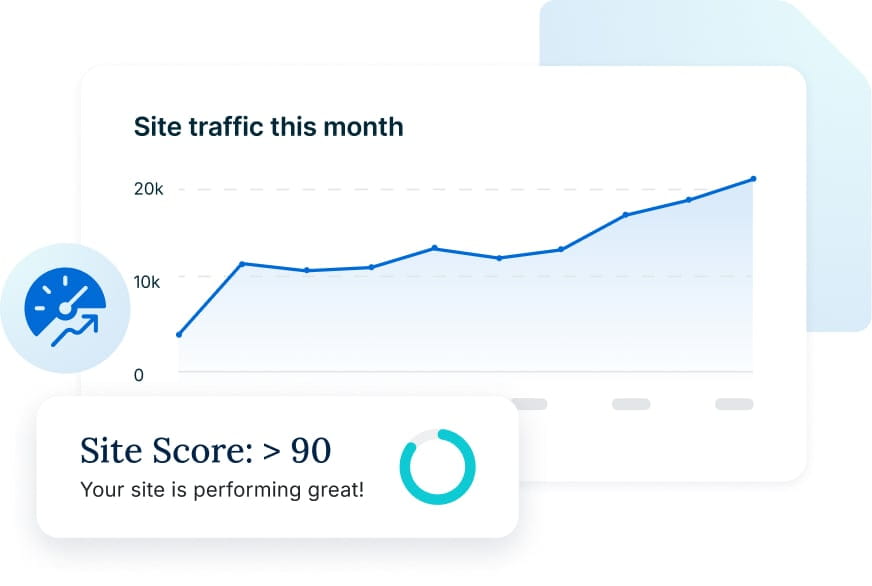 Graphic depicting increased site traffic and a high site score