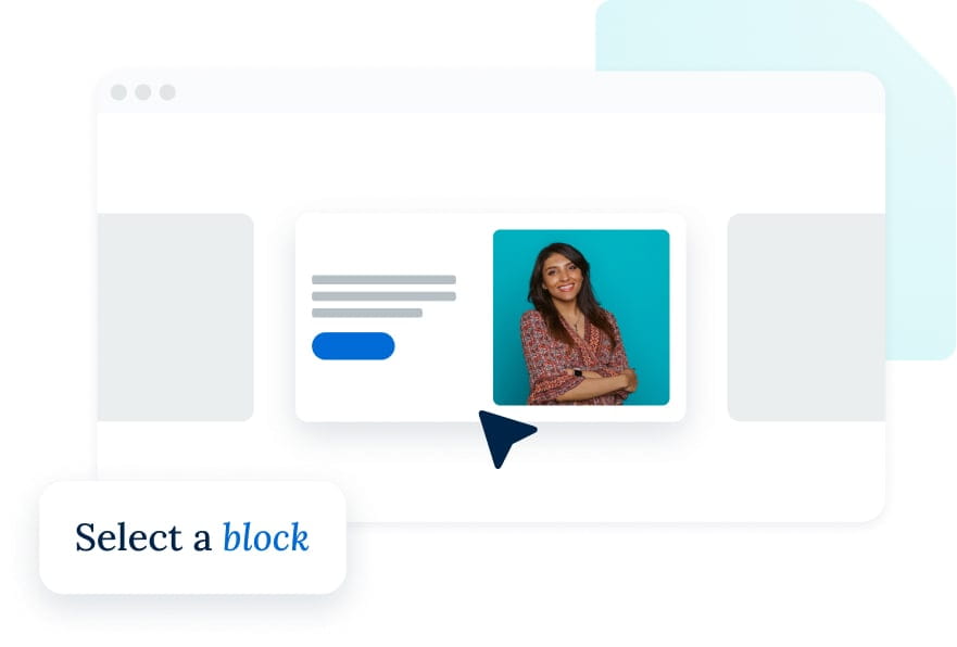 UI elements depicting a user selecting a block