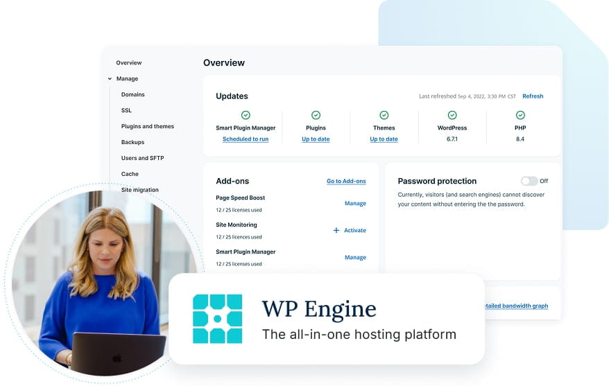 Graphic depicting a user accessing their WP Engine dashboard