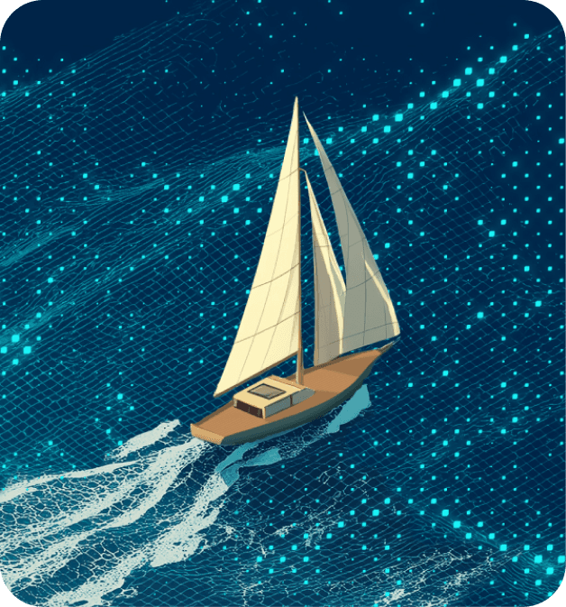 Illustration of a sailboat in a digital sea