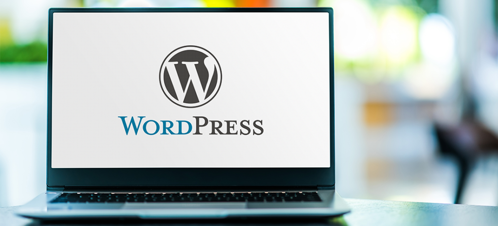 How to use WordPress, a guide. image depicts WordPress logo on a laptop