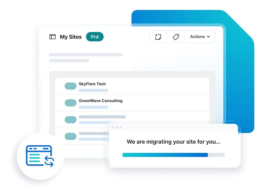 WP Engine's site window shows a site migration in progress