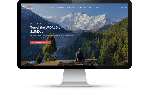 Screenshot of Broke Backpacker website on desktop screen