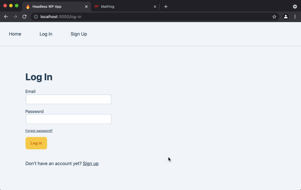 Screencast of log in flow