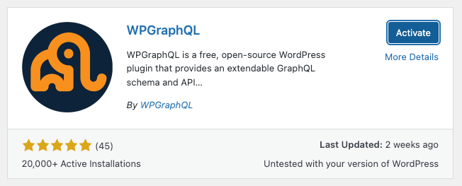 A screenshot of WPGraphQL in the plugin repository