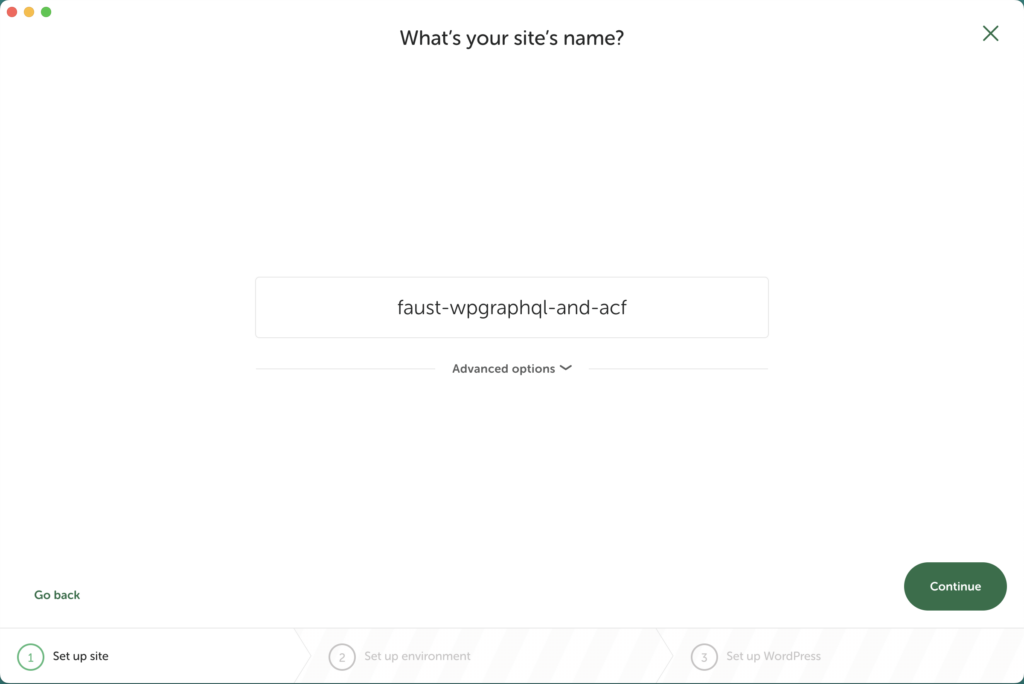 Local 'What's your site's name?' screen