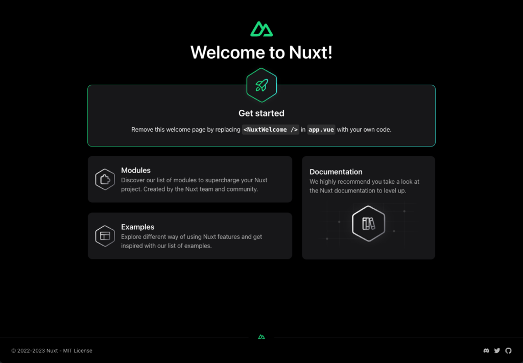 A screenshot of the Nuxt application starter screen