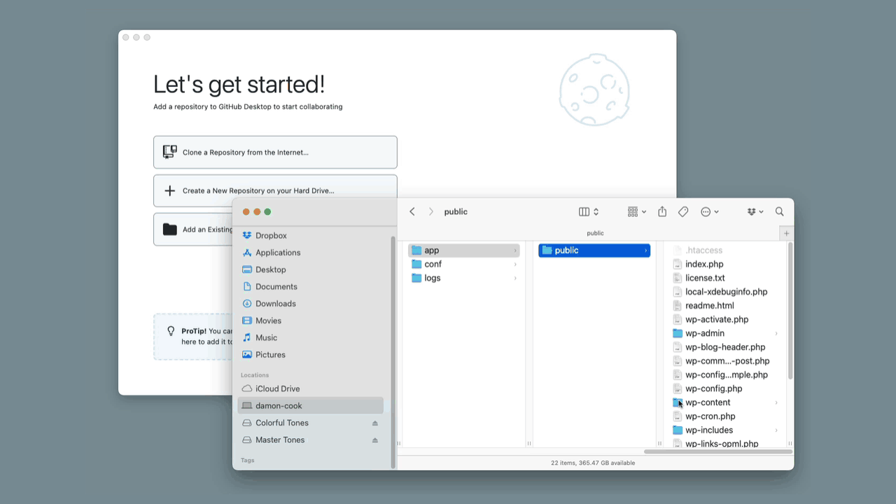 Demonstration of adding a folder in GitHub Desktop