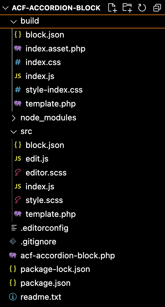 Directory structure of newly created accordion plugin in VS Code