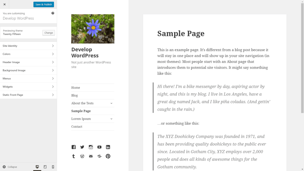 The Customizer as featured in WordPress 4.6