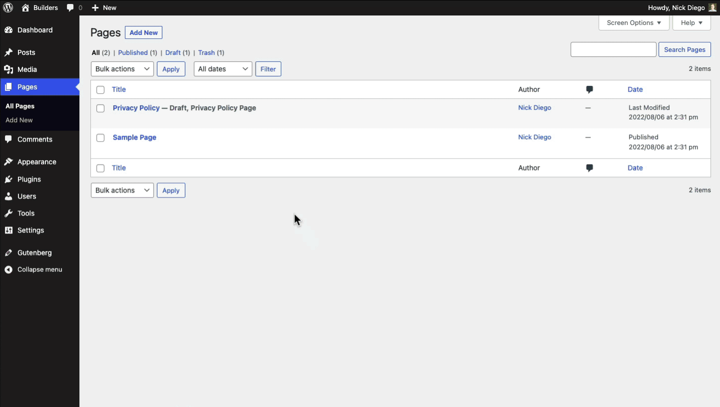 How to insert Page Creation patterns in WordPress 6.0