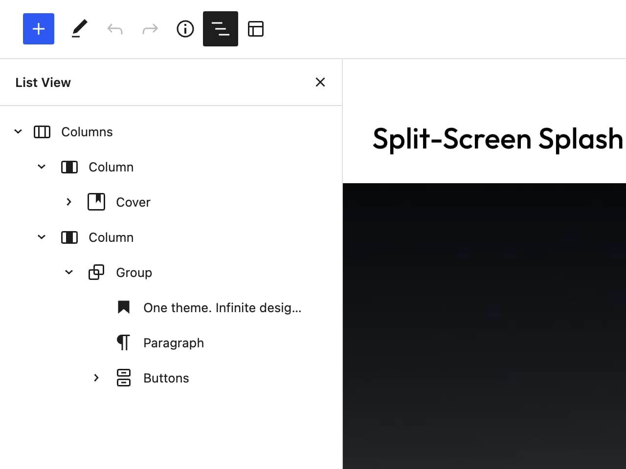 Split-Screen Splash Page List View