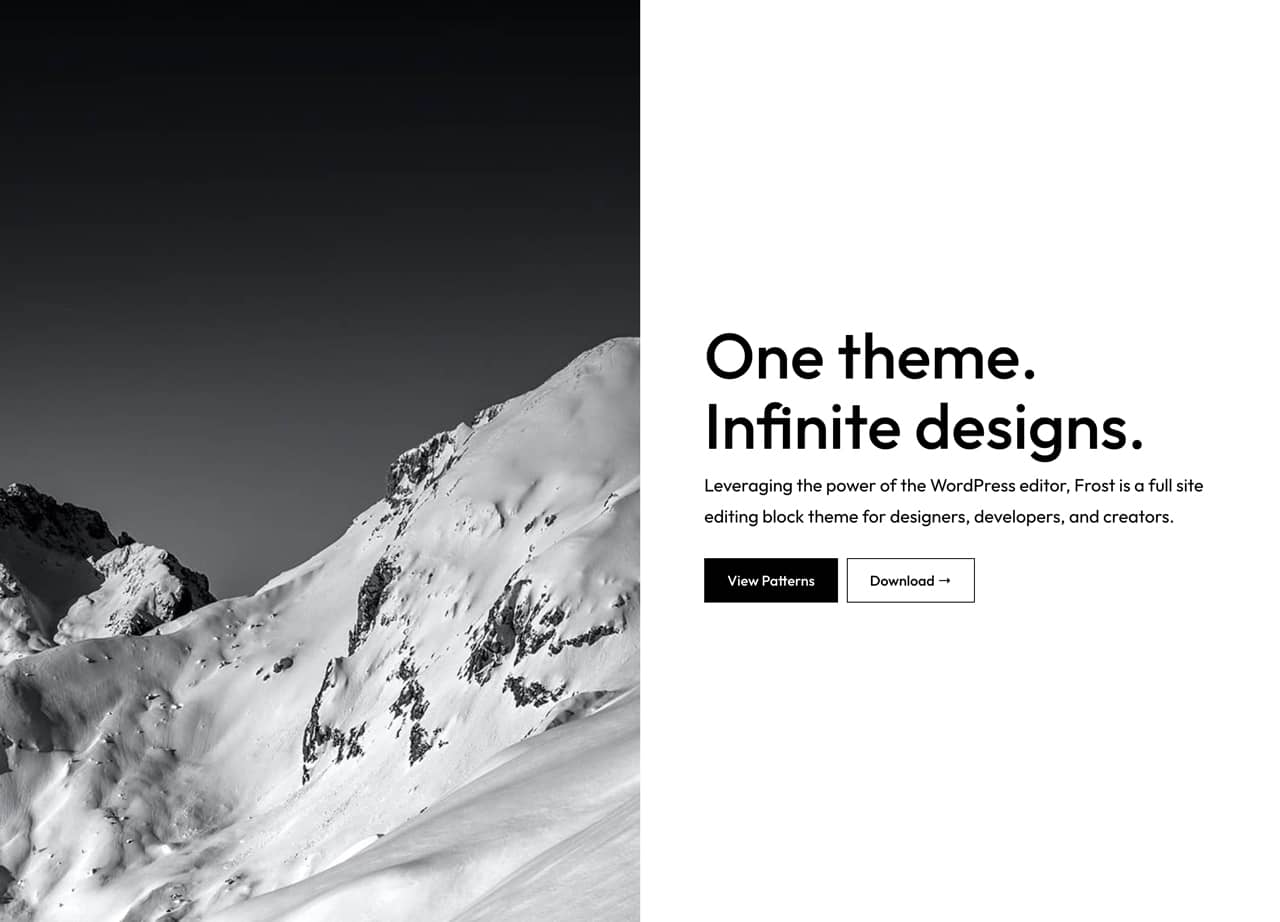 Split-Screen Splash Page - Frost WordPress Theme