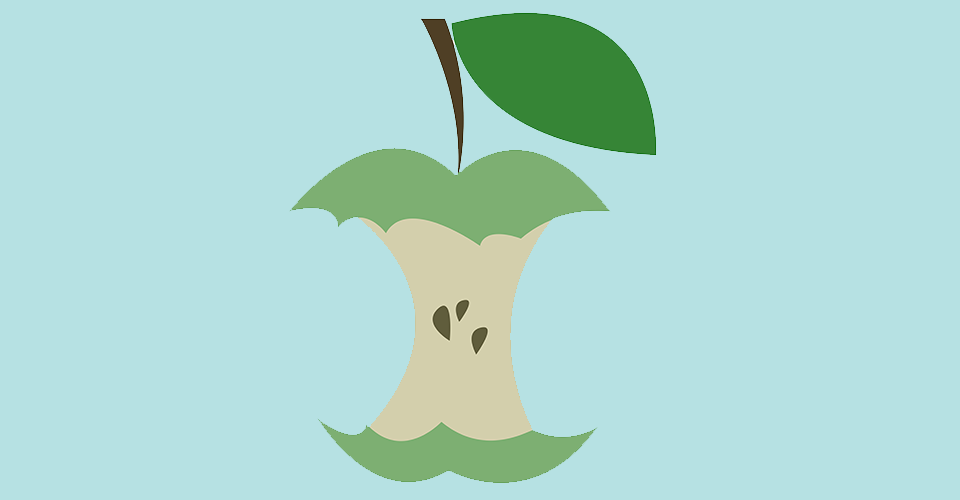an illustration of a green apple core on a blue background