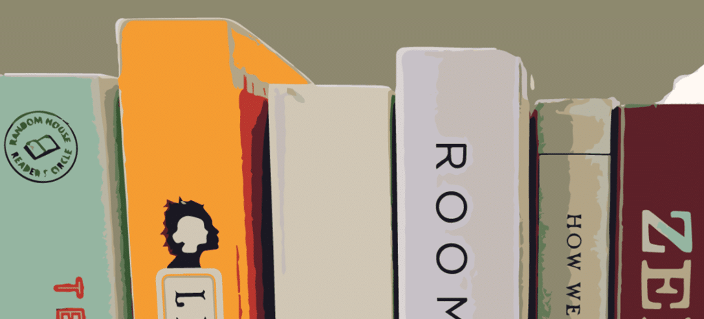 6 books lined up in a row