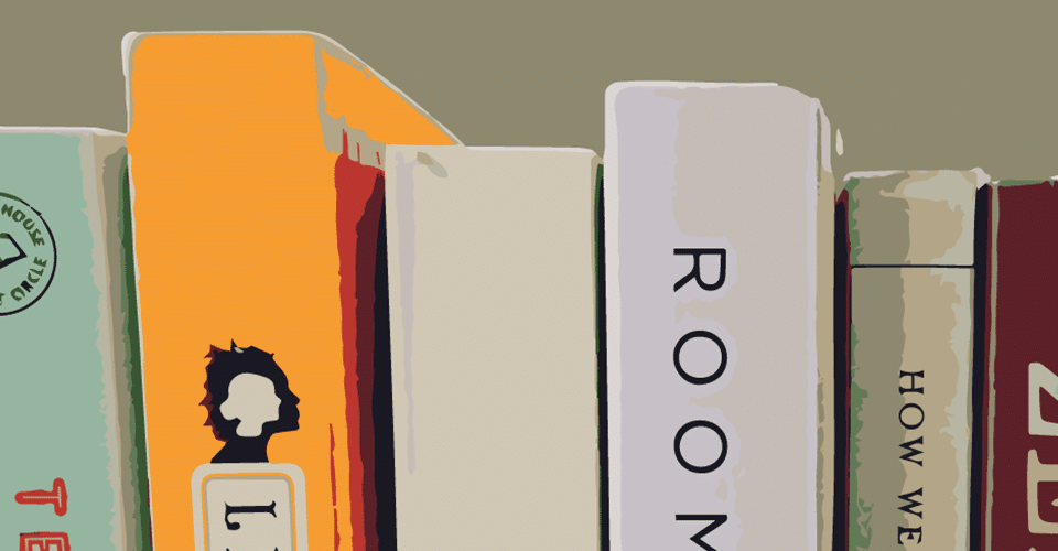 6 books lined up in a row