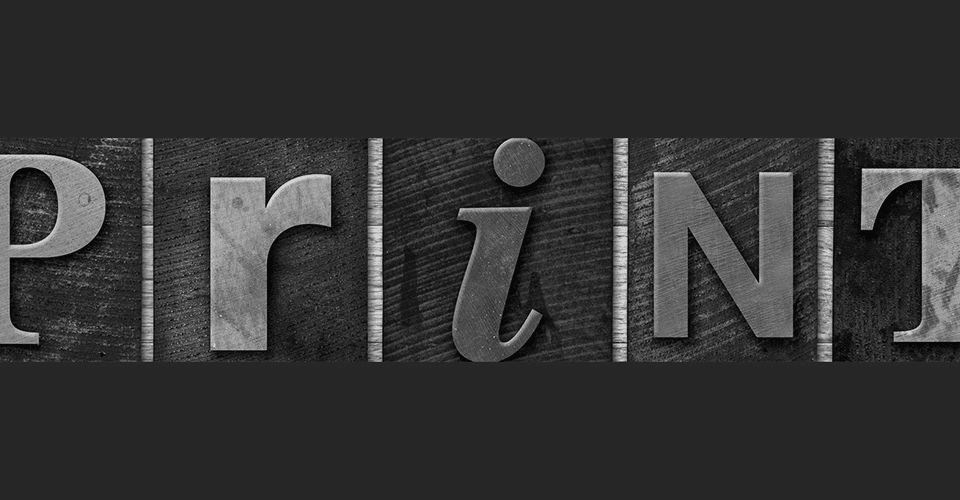 the word Print spelled out in different gray letters