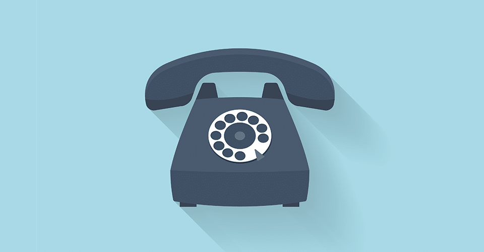 icon of a dark blue rotary phone on a light blue background