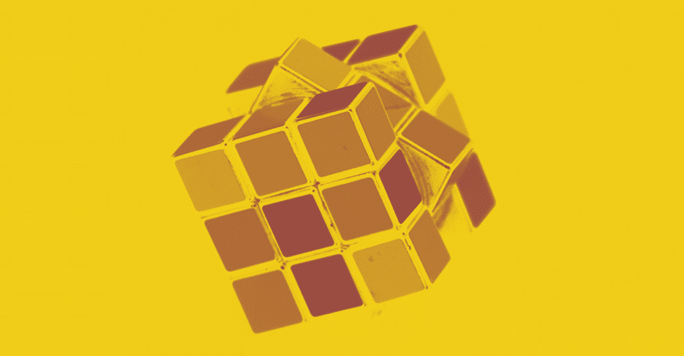 a Rubiks cube with a yellow overlay