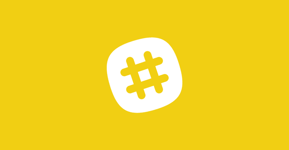 the Slack logo in white on a yellow background