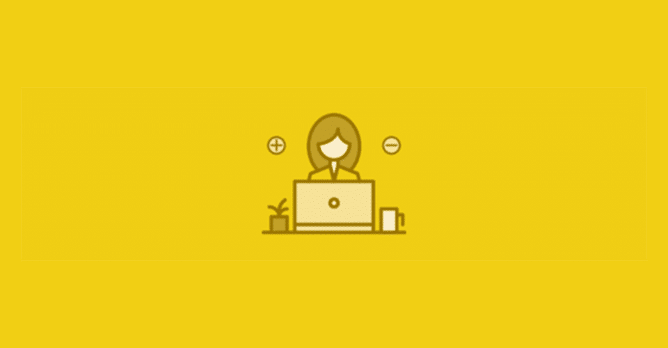 icon representing a freelance web designer working at a laptop on a yellow background