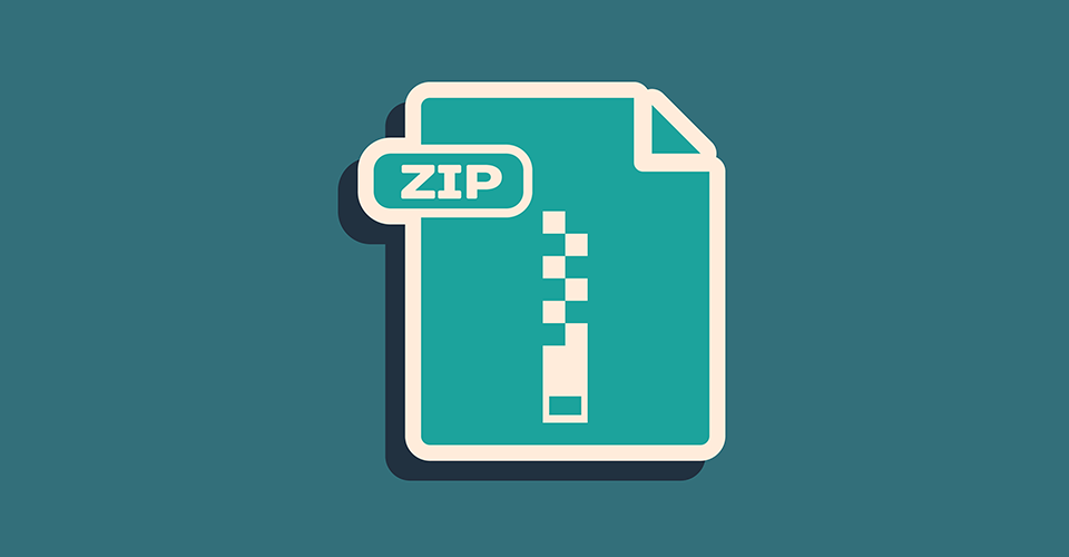 teal icon representing a zip file on a darker blue background