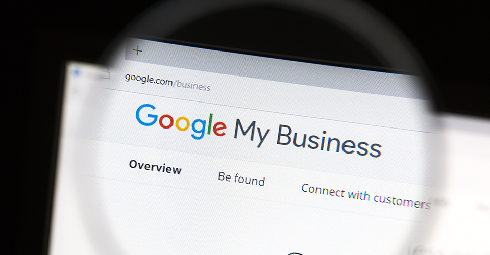 a magnifying glass zoomed in on a Google My Business page