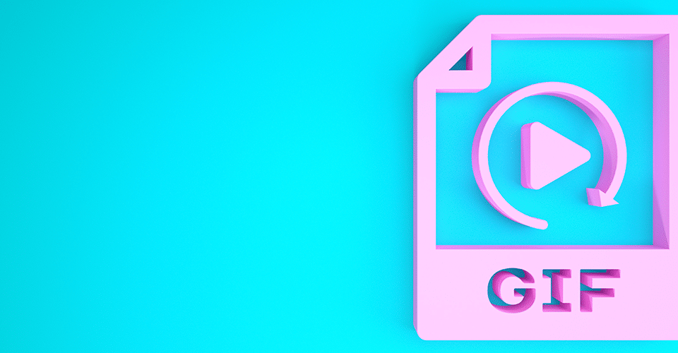 pink gif icon on a light blue background. How to Add a Gif to WordPress