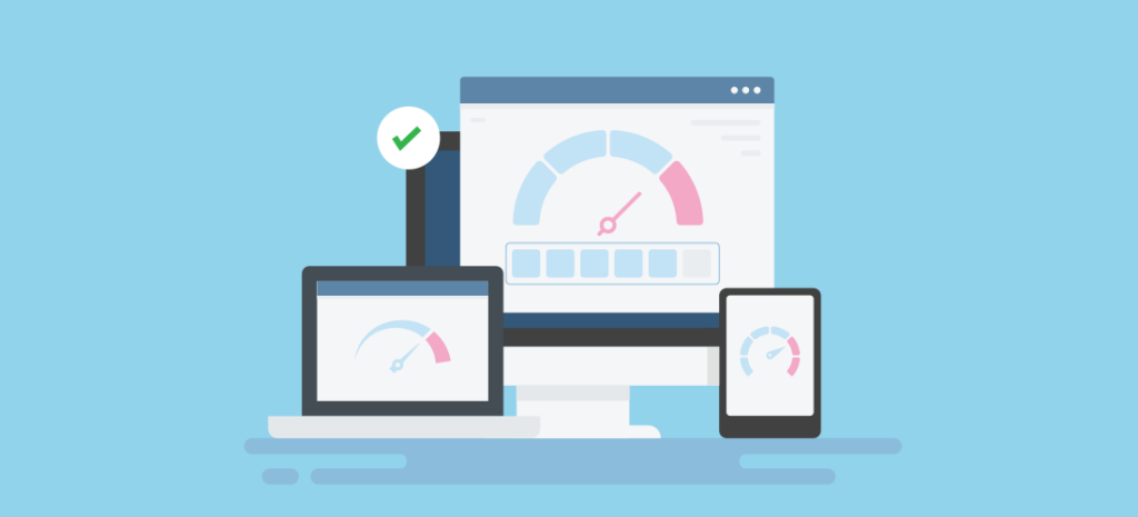 site speed meter displayed across different device screens
