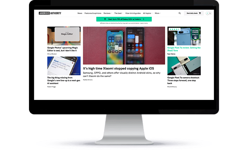 Android Authority homepage screenshot