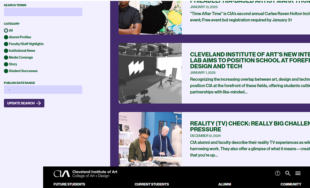 Rebuilding the existing Cleveland Institute of Art site (above) included the migration of thousands of existing posts and pages.