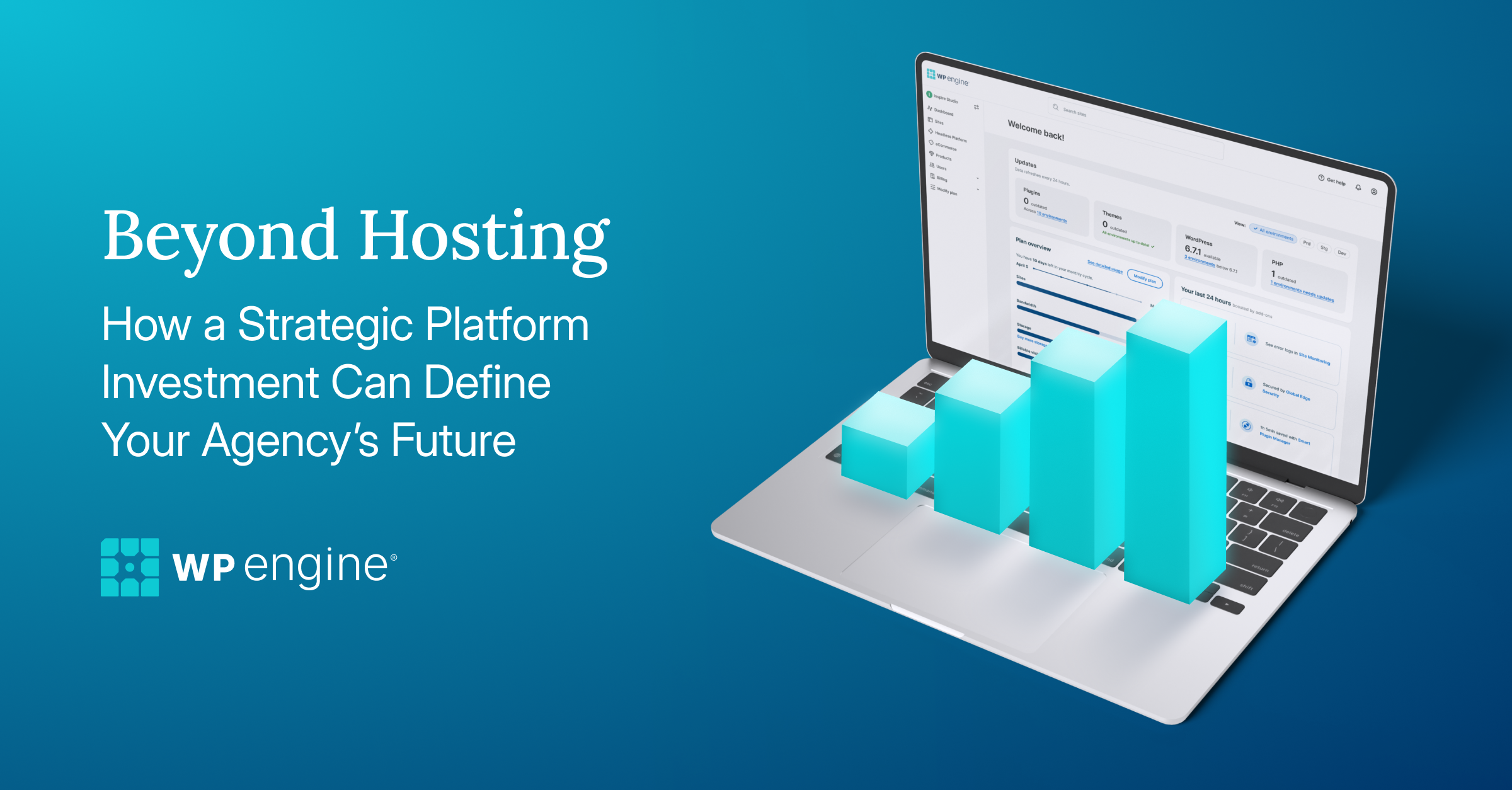 An image of a laptop with a chart growing out of it and the article title: Beyond Hosting: How a Strategic Platform Investment Can Define Your Agency’s Future