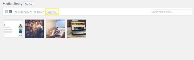 Bulk select option in WordPress Media Library. delete unused files in WordPress media library
