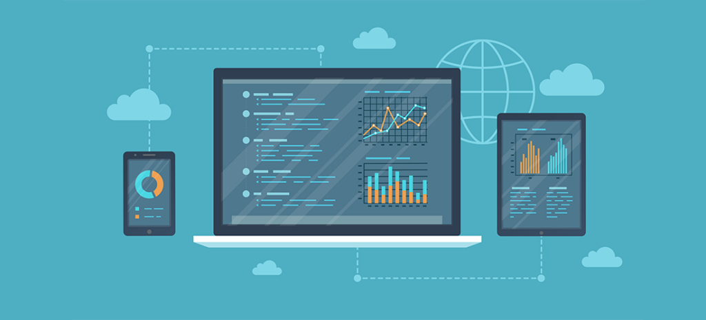 seo auditing icons and graphs shown on a mobile device, tablet, and laptop screen