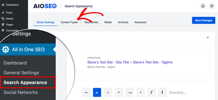 How to Breathe New Life into Your Google Search Results with Rich Snippets. AISEO plugin settings with Search Appearance circled