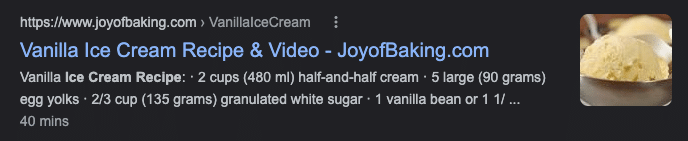 How to Breathe New Life into Your Google Search Results with Rich Snippets. search result for "ice cream recipe" without a rich snippet