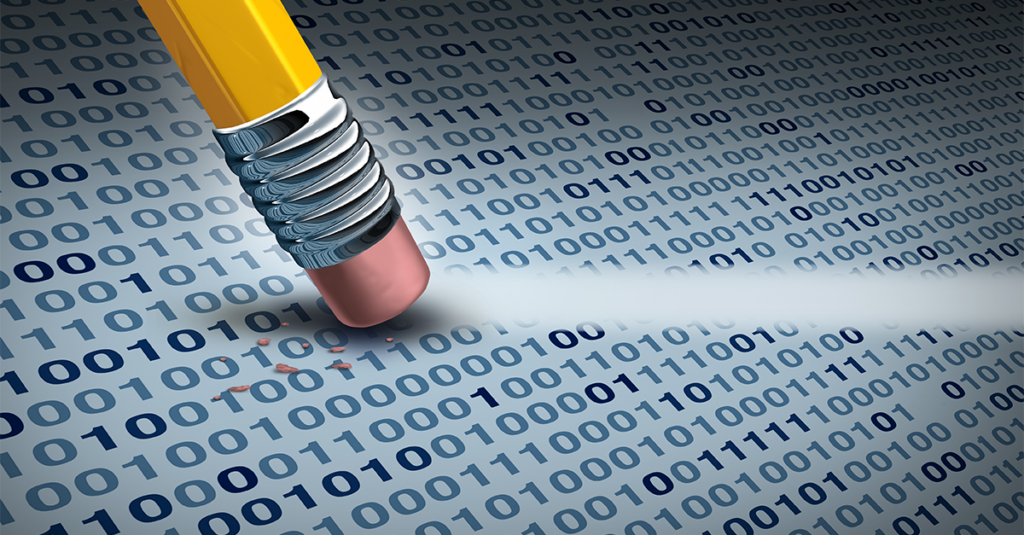 Removing computer data and clearing digital code from a hard drive or memory storage server.